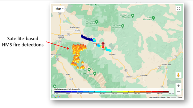 Cluster of fire icons on RETIGO map signifying satellite-based fire detections