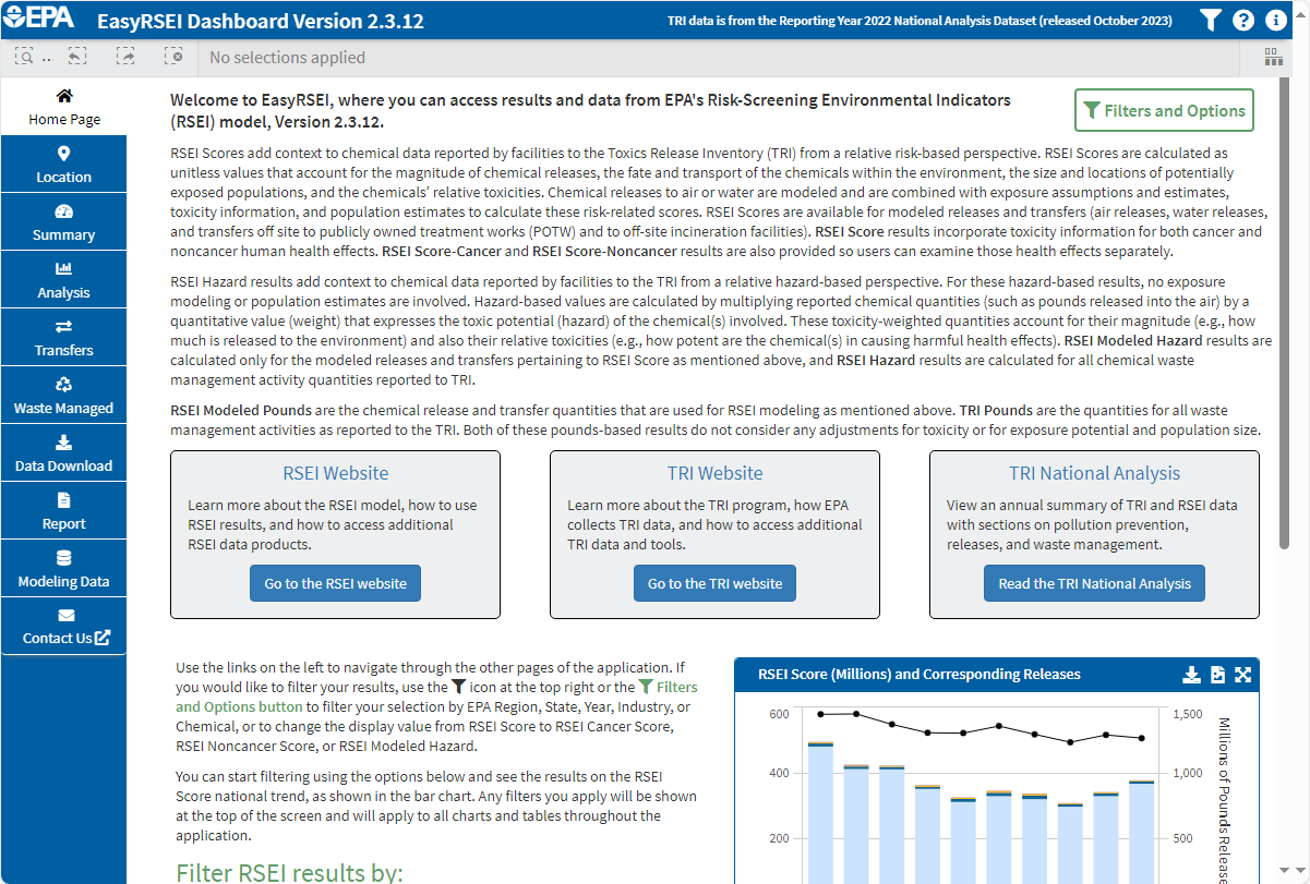 EasyRSEI Home Page showing RSEI data throughout the years 2013-2022