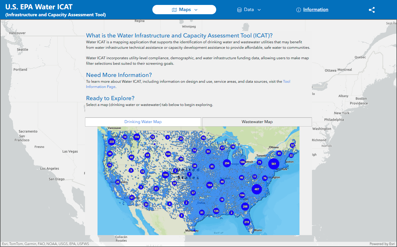 Interactive map to identify wastewater utilities that may benefit from technical or capacity development assistance.