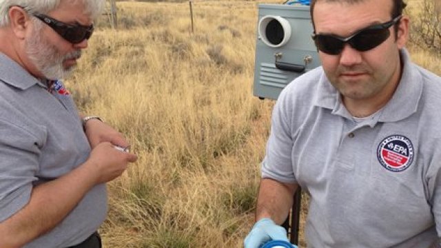 EPA staff set up air samplers near the Waste Isolation Pilot Plant