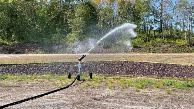 An irrigation system was installed in the upstream portion of the Unnamed Creek floodplain to help plants establish.