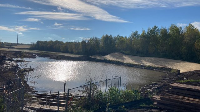 Contractors completed stabilizing and seeding the north bank of the Weir Pond.