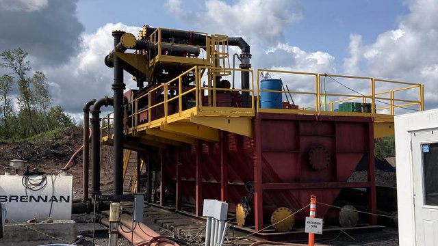 Dredged material is pumped through the Total Clean System to filter out material not suitable for the Geotubes®. (10/04/2021)