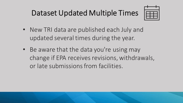 Facilities submit new data each July, and the dataset is updated several times a year to reflect revisions and withdrawals.