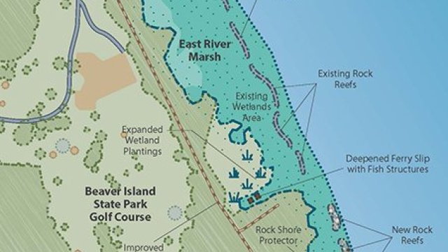 Habitat Restoration Improvements to East River Marsh. Map courtesy of NYSPRHP.