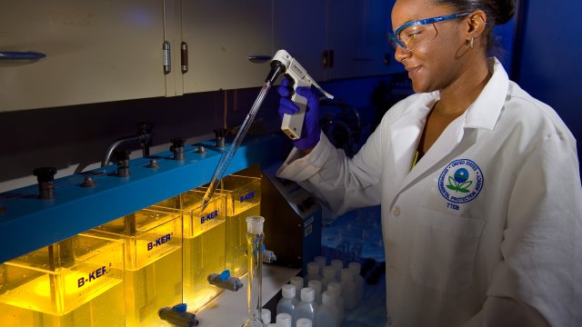 water environment research person in a lab