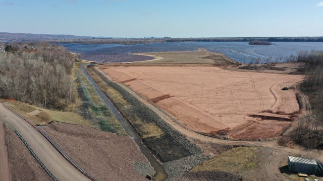 Aerial view of the Upland Confined Disposal Facility (CDF), Shallow Sheltered Bay, and Delta Upland Cap.