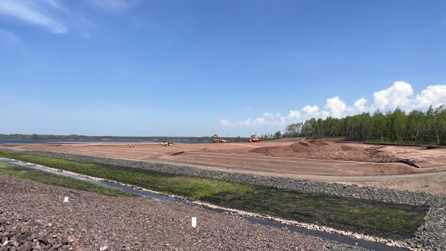 Clay material is placed to construct the subgrade of the Upland Confined Disposal Facility. 