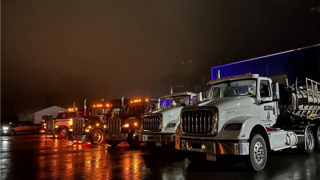 Trucks are staged to load wastewater