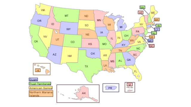 map of the United States split into states