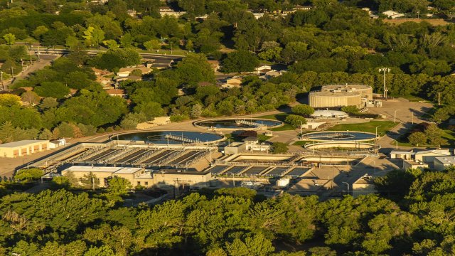 Aerial view of wastewater treatment plant