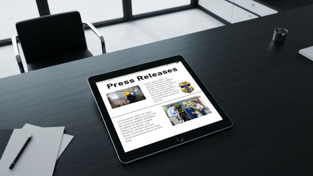 mobile device with press releases headline on webpage