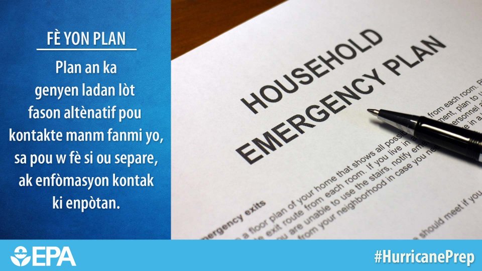 Image of written paper with the heading of household emergency plan