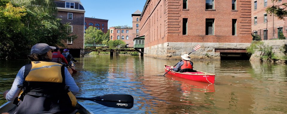 Kayakers along the Neponset River