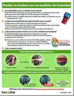 Spanish flyer on how to test your firewood with a moisture meter