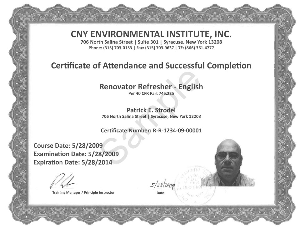 sample renovator refresher certificate