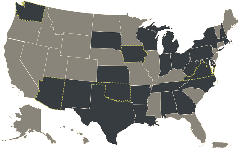 Map of states with 2021 PISCES recognized projects