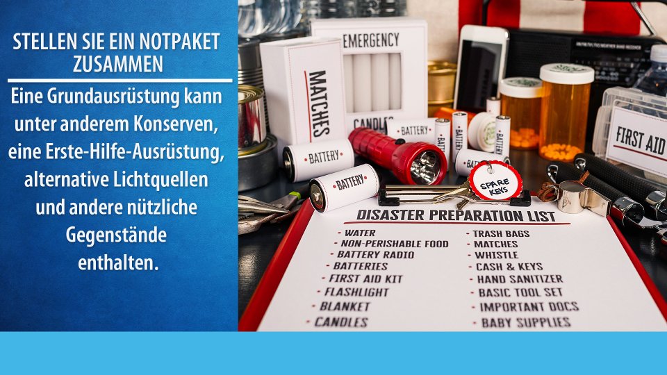 Image of household articles and a list of items for emergency kit