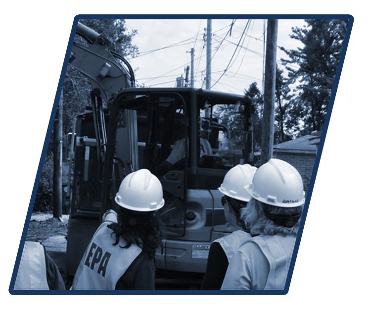 Construction workers in hard hats
