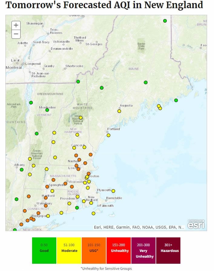 Forecasted Air Quality Index (AQI) Map for August 4, 2022