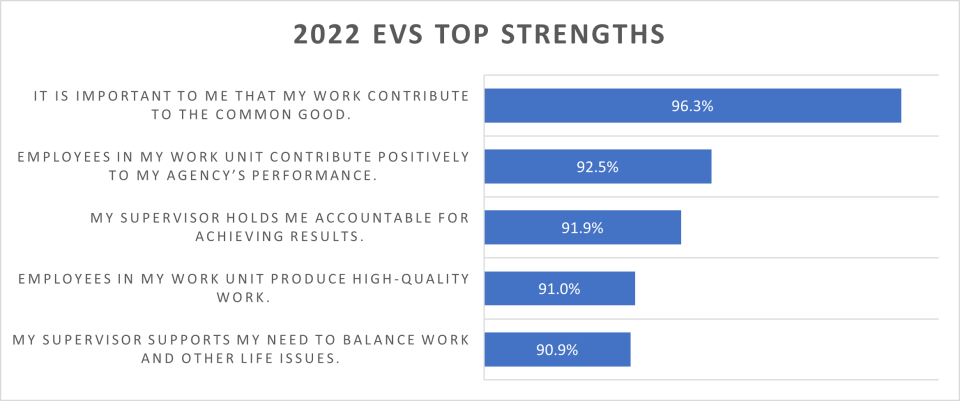2022 EVS Top Strengths Chart. Please defer to the preceding list for a breakdown of data found in this chart
