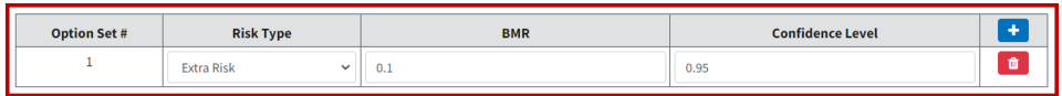 Option set row highlighted, with 10% extra risk