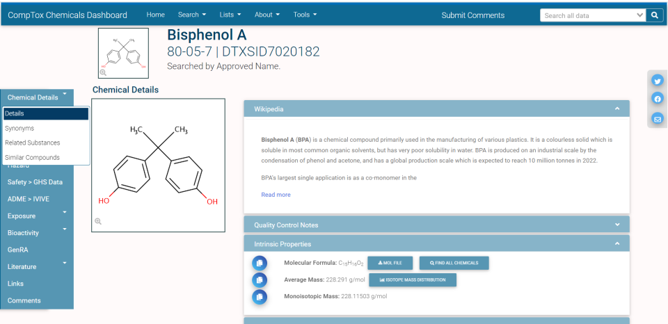 Wikipedia on the CompTox Chemicals Dashboard: Connecting Resources to  Enrich Public Chemical Data
