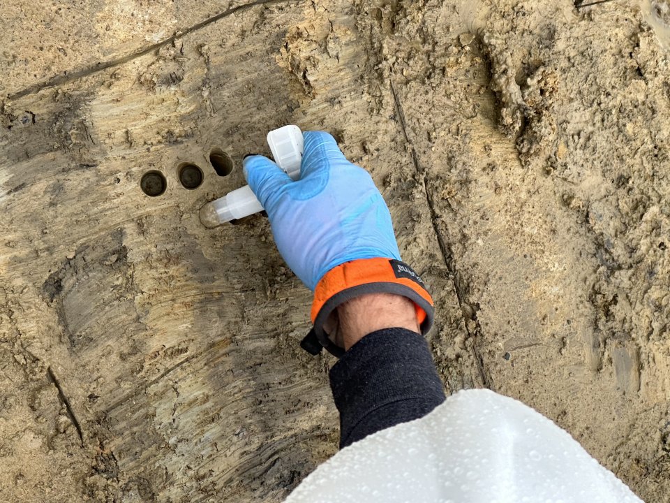 Excavated areas under the north track are sampled to ensure all contamination is removed
