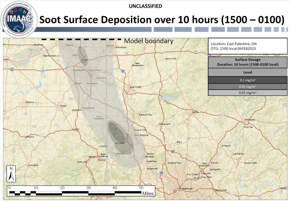 East Palestine Train Derailment Soot Surface Deposition Map (IMAAC Retrospective Analysis)