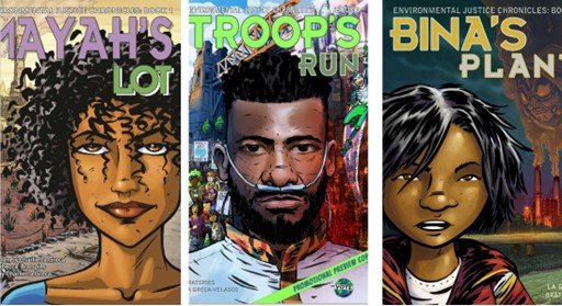 Graphic novels Mayah's Lot, Bina's Plan, and Troop's Run
