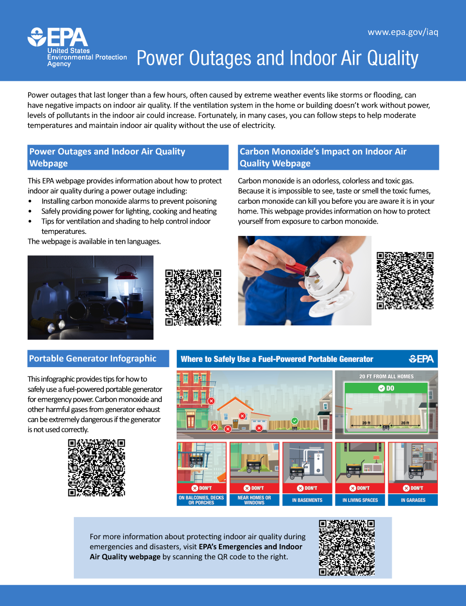 Power Outages and Indoor Air Quality QR Code One Pager