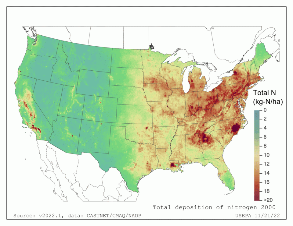 Total deposition of nitrogen