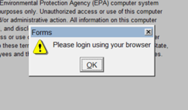 screenshot of the AQS message directing the user to login using the browser