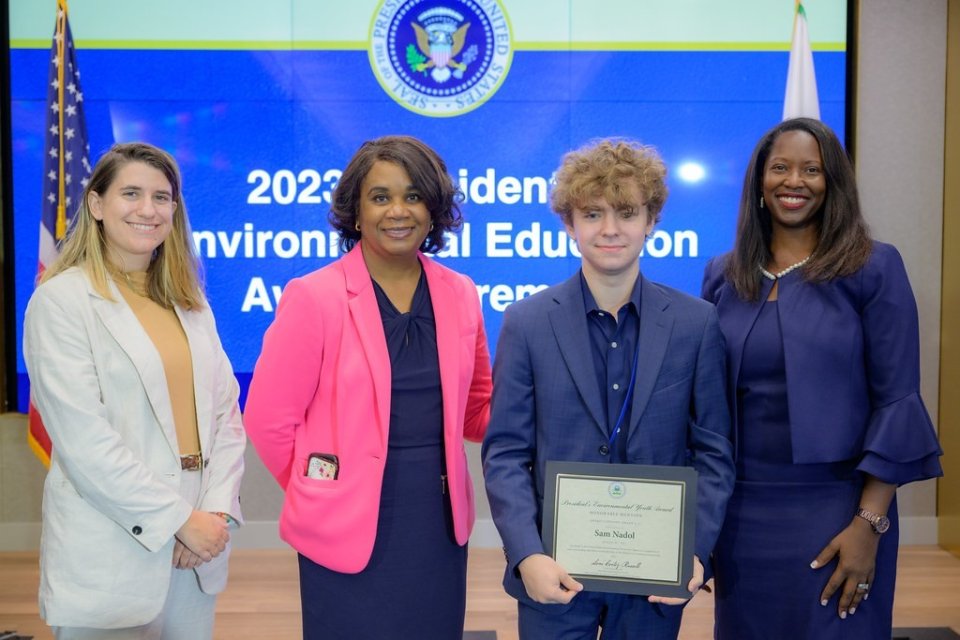 Sam Nadol receiving his honorable mention award at the 2023 PEYA National Awards Ceremony 