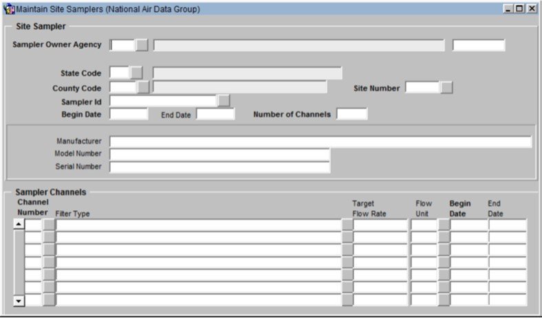 screenshot of the site sampler form in AQS