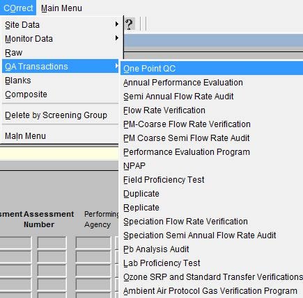 screenshot of how to select the AQS correct one-point qc form