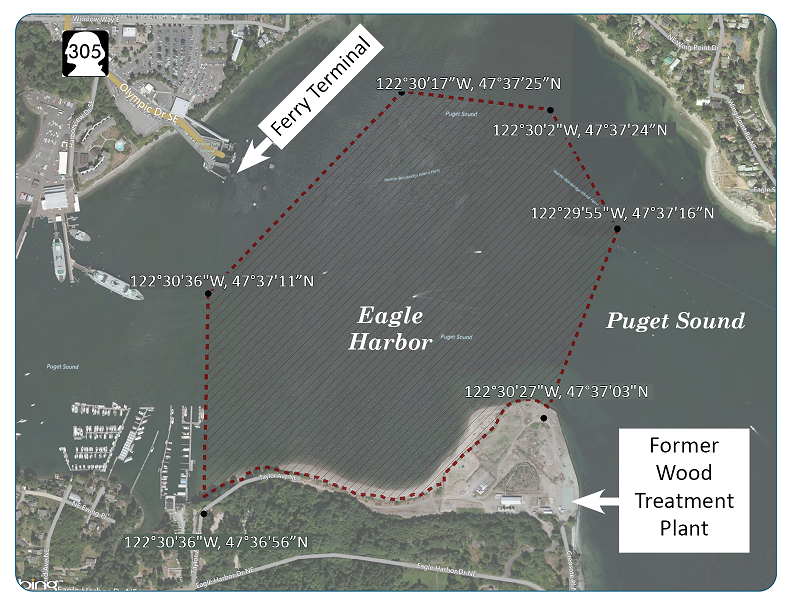 Map of Eagle Harbor showing boundary of 'no anchor' zone.