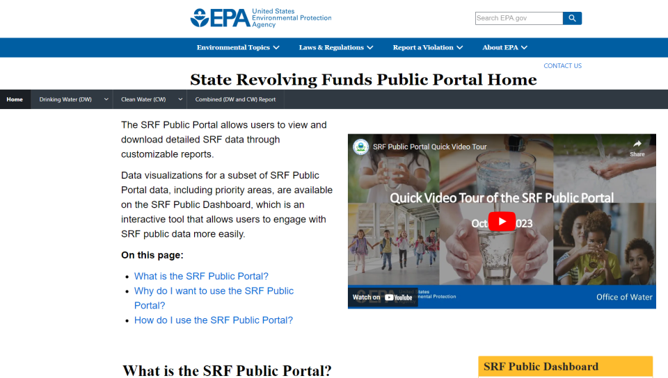 Image of the SRF Public Portal Homepage