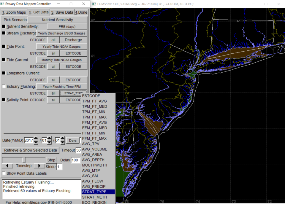 Estuary Data Mapper screenshot of stratifications by type