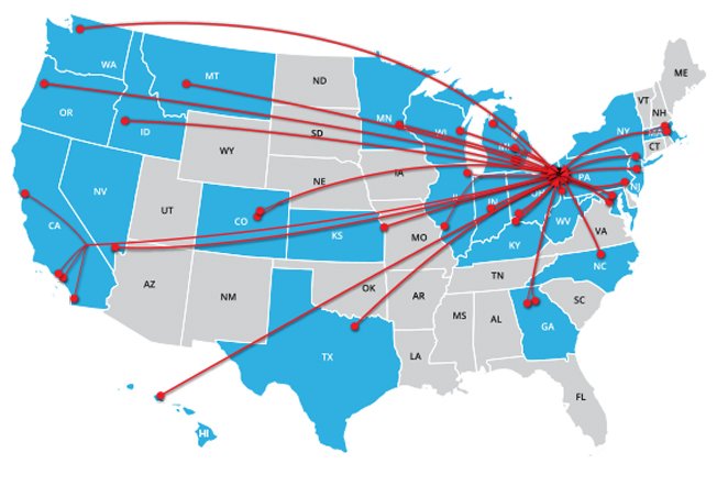 U.S. Map of deployments to East Paelstine Train Derailment response