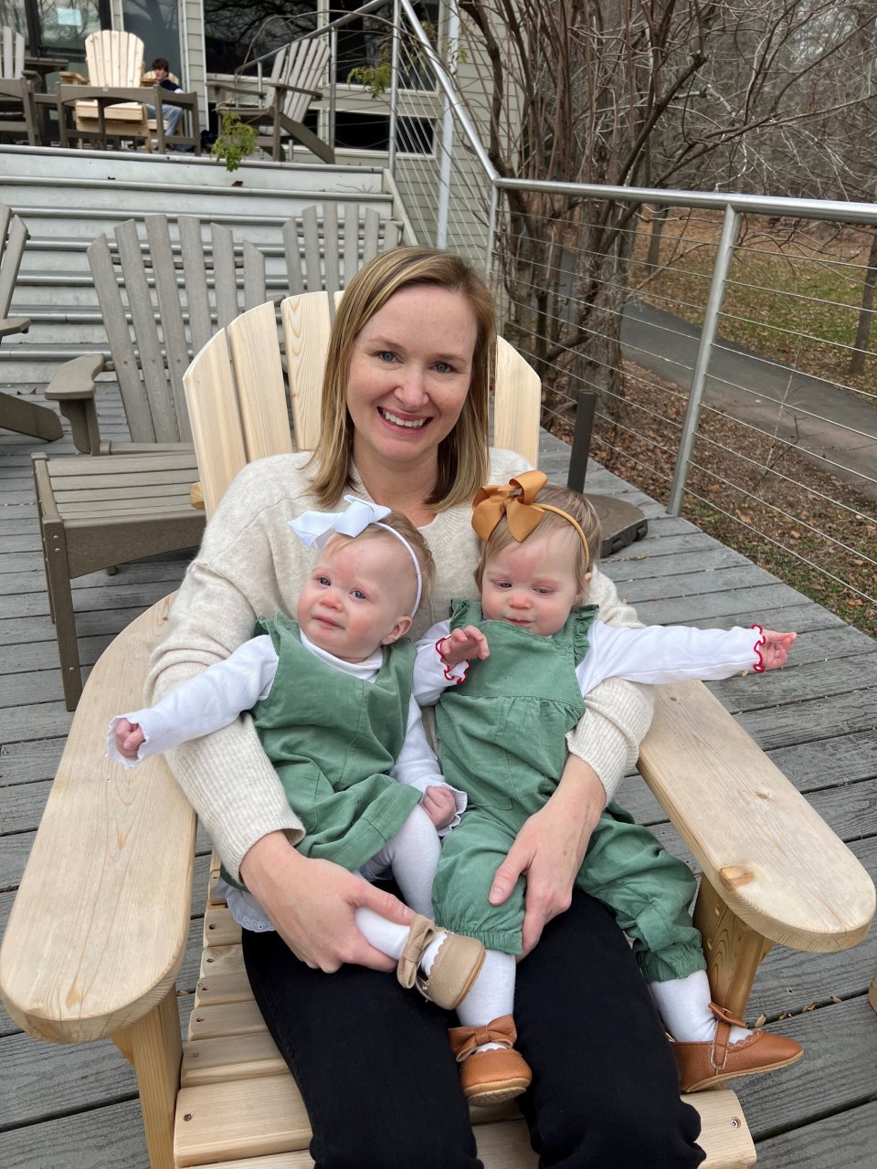 Lauren Duffy outside with twins in December 2023