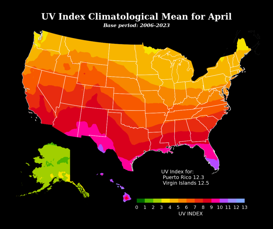 UV Index Climatological Mean for April 2006-2023