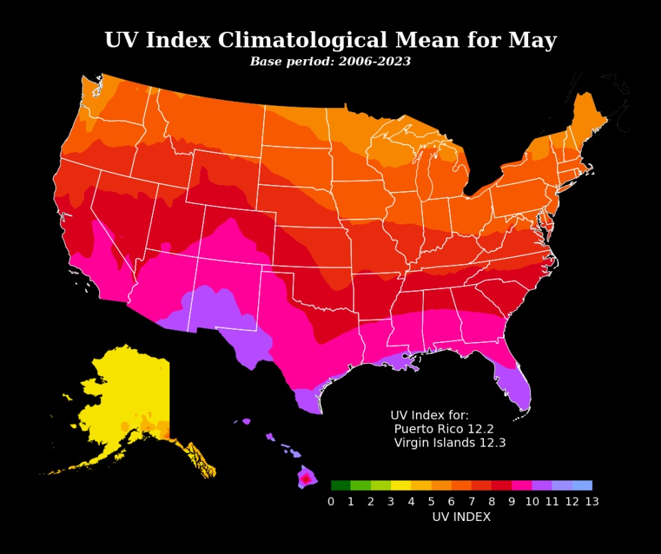 UV Index Climatological Mean for May 2006-2023
