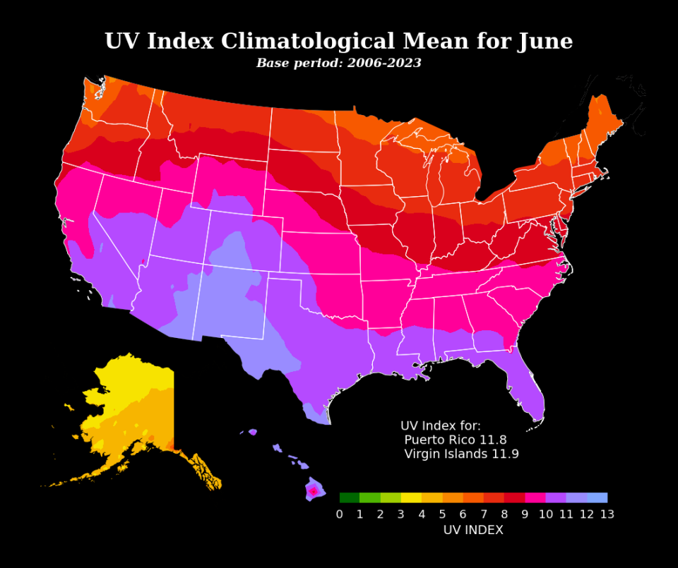 UV Index Climatological Mean for June 2006-2023