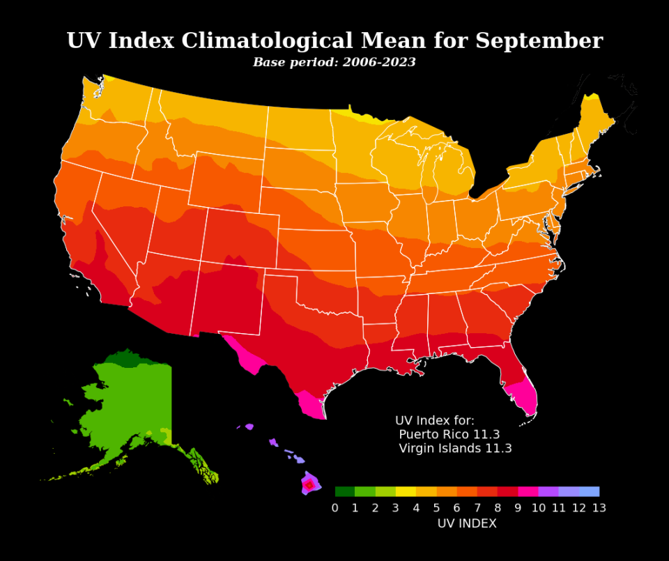 UV Index Climatological Mean for September 2006-2023