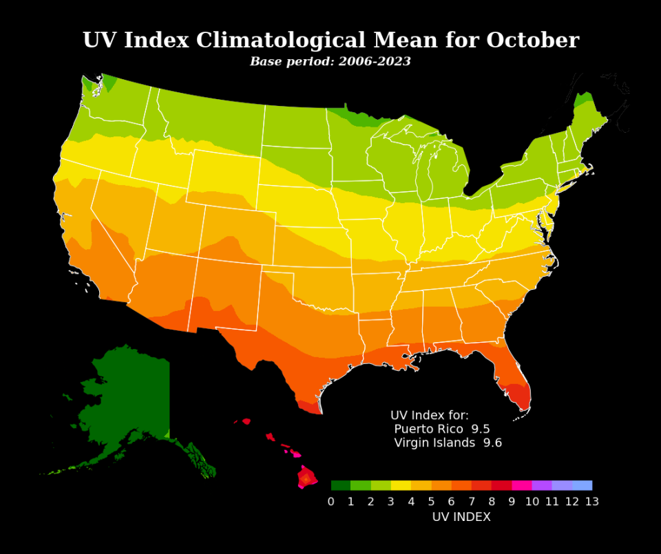 UV Index Climatological Mean for October 2006-2023