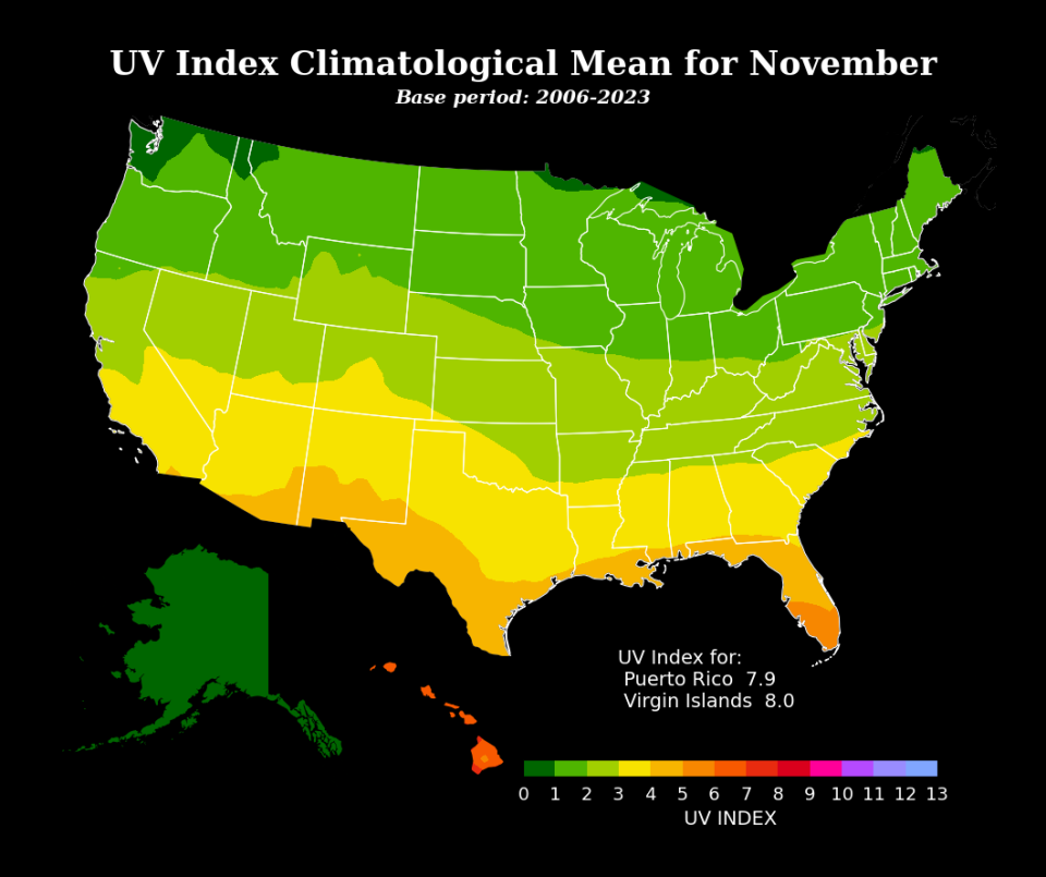 UV Index Climatological Mean for November 2006-2023