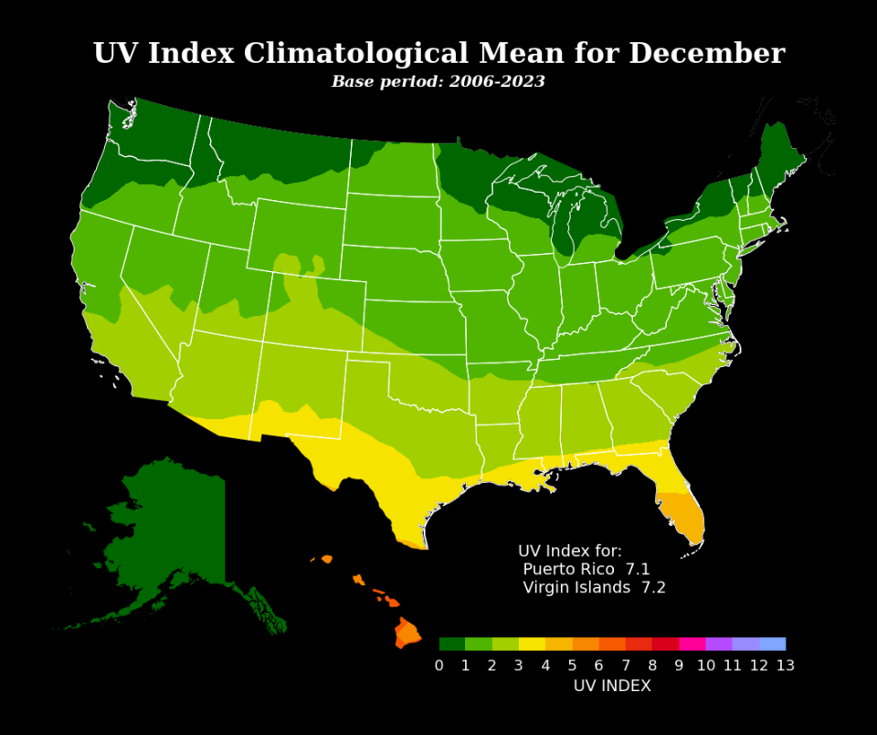 UV Index Climatological Mean for December 2006-2023