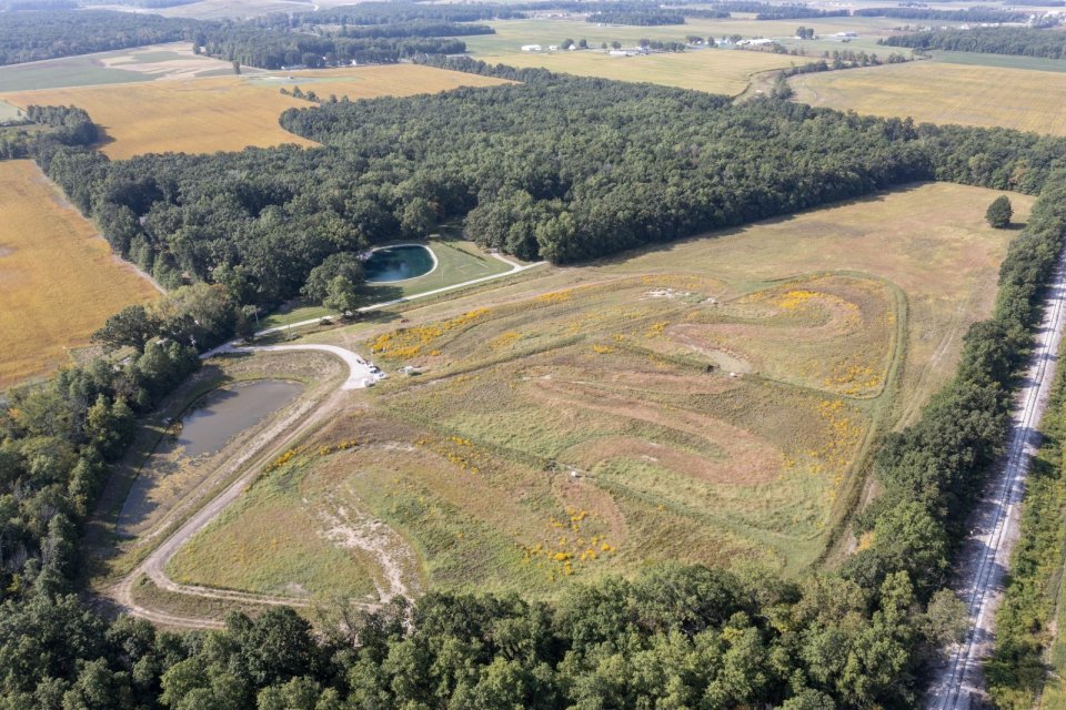 Aerial view of the 10-acre Phosphorus Optimal Demonstration Wetland in Defiance, Ohio. Credit: USACE 