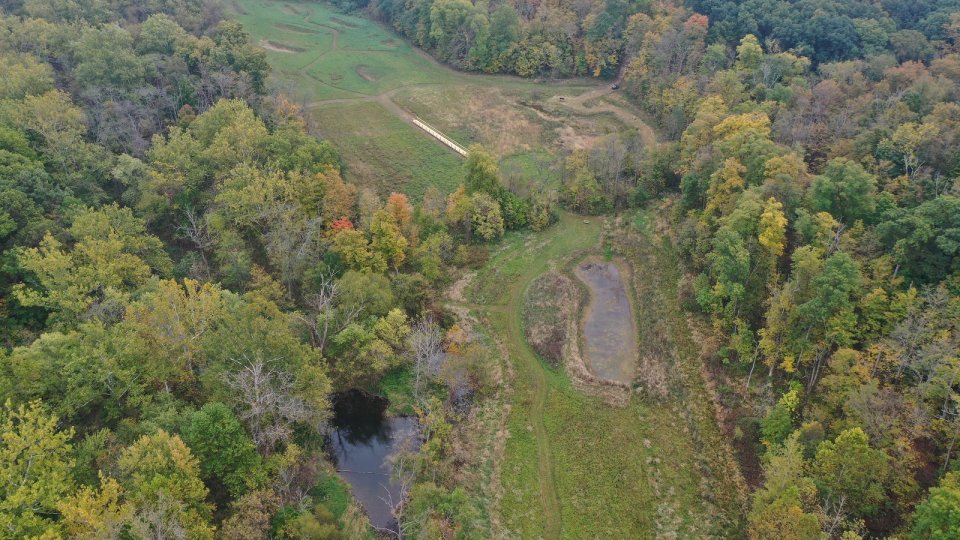Aerial view of a 7-acre wetland restoration project in Crawford County, Ohio. The newly created wetland on a previously farmed agricultural field captures and filters agricultural runoff before it flows into the Sandusky River. Source: Ohio Department of Natural Resources 